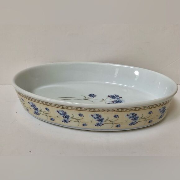 HERITAGE MINT ENCHANTED GARDEN OVAL BOWL BAKING 11"X7.5"X1.5" WHITE/FLORAL - Picture 1 of 11
